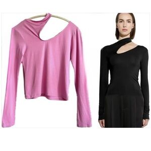 LAPOINTE Matte Viscose Asymmetric Top Longsleeve Pink Small